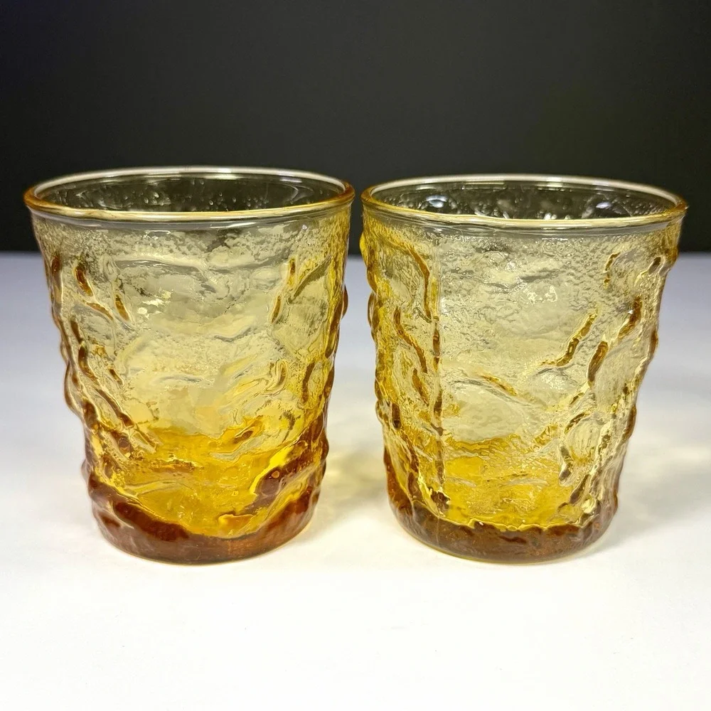 Vintage Anchor Hocking Lido Milano Honey Gold Amber Tumblers 8 oz. Set of 6